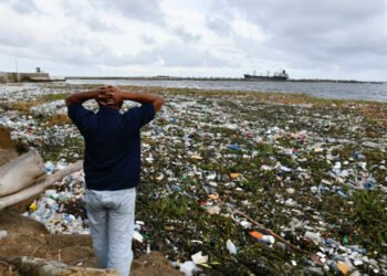 El la playa de Montesionos esta llena de basura plasticay las lilas