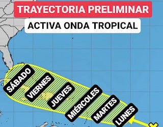 Una activa onda tropical se mueve en el Atlántico central con trayectoria directa hacia la región del Caribe